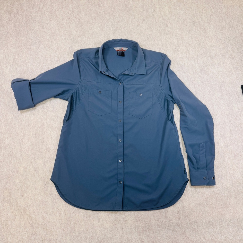 5.11 Tactical Shirt Womens Medium Blue Long Sleeve Roll Tab UPF 50 Snap Front